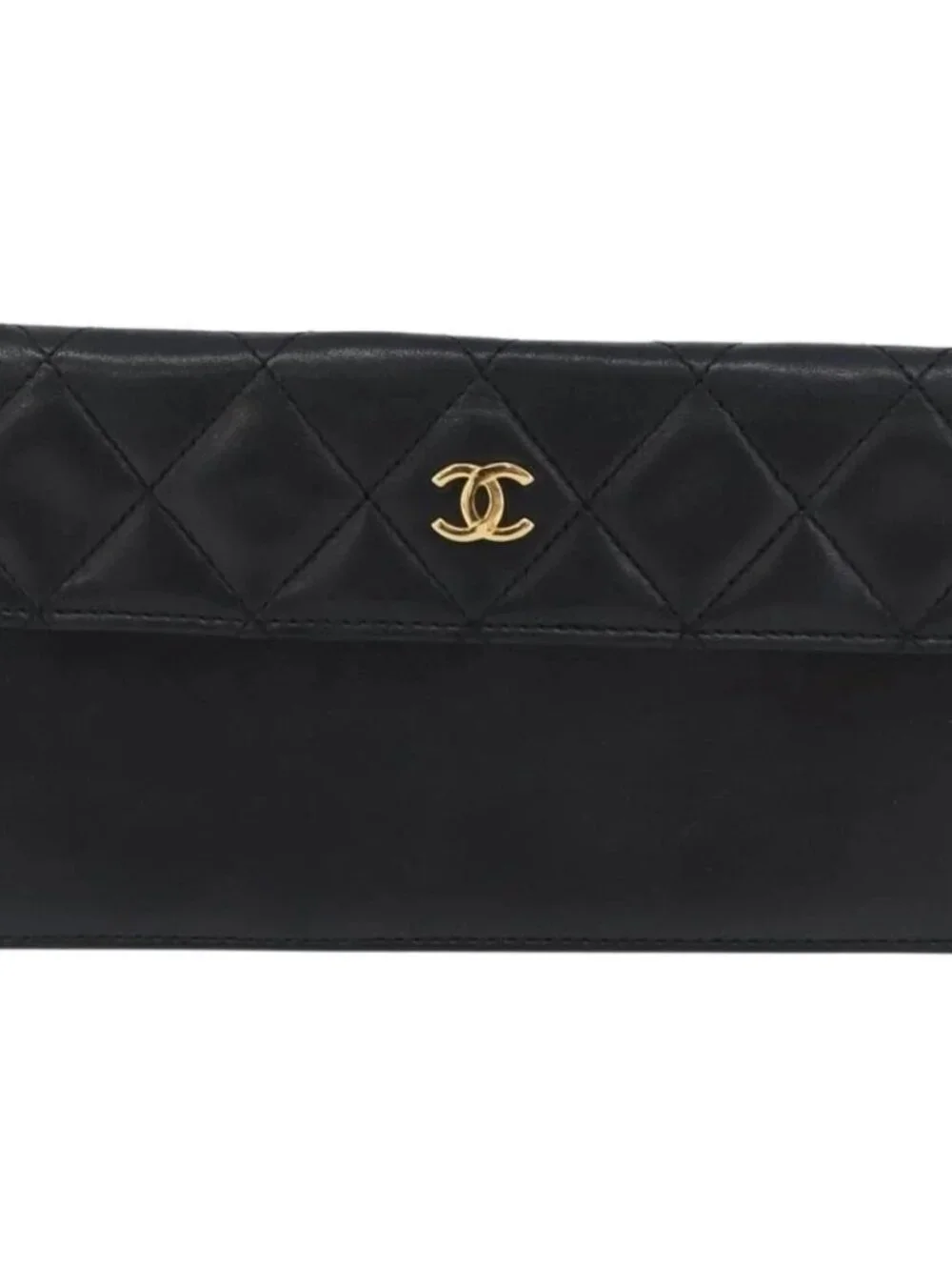 CHANEL Pouch Lamb Skin Black Gold CC Auth BA10701